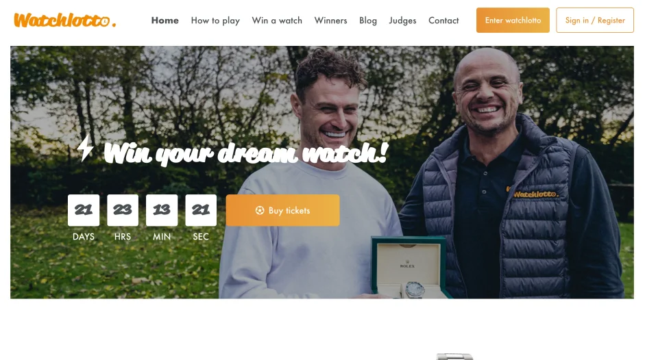 An early Watchlotto homepage featuring a winner and presenter Jamie Robertson