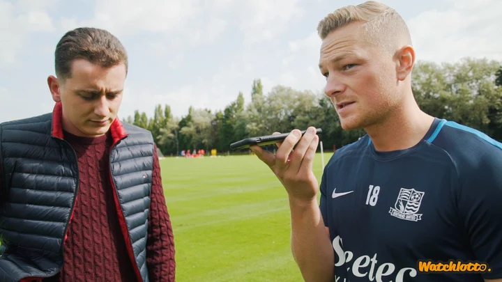 Harrison Gwinnett with a Southend United player calling a Watchlotto winner